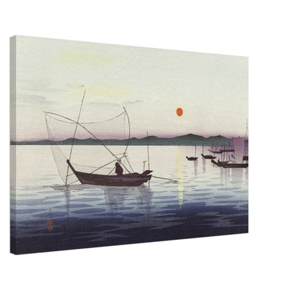 Fisherman And The Setting Sun Canvas Wall Art - mykodu