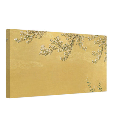 Japanese Cherry Blossoms In Gold - Framed Canvas Wall Art - mykodu